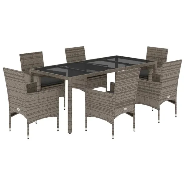 Zestaw Mebli Ogrodowych Rattan PE, Szary + Poduszki, Stół 190x90x75cm, Kr