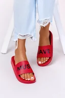 Klapki i japonki damskie - Czerwone klapki z napisem Casu B19X3/R - miniaturka - grafika 1