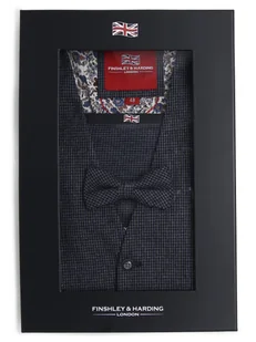 Finshley & Harding London Męska kamizelka z muszką i poszetką Mężczyźni niebieski w kratkę, 46 - Kamizelki męskie - miniaturka - grafika 1