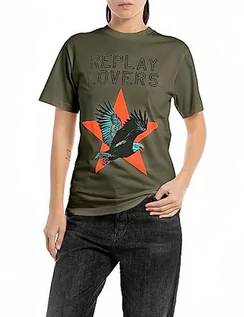 Koszulki i topy damskie - Replay T-shirt damski, 234 Dark Olive, S - grafika 1