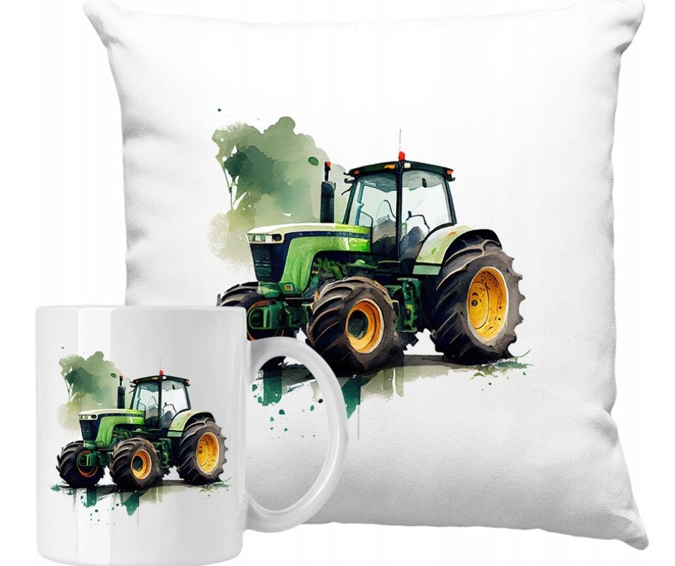 ZESTAW PODUSZKA + KUBEK Zielony Traktor Rolnik Pomysł Na Prezent +IMIĘ
