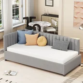 Łóżka dla dzieci i młodzieży - Łóżko dziecięce 90 x 200 cm - Sofa rozkładana - welur - stelaż - szary - miniaturka - grafika 1