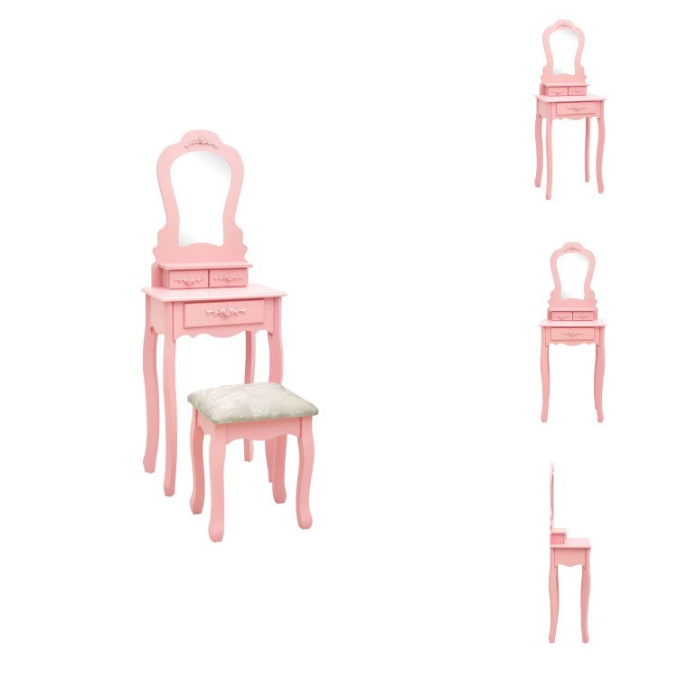 vidaXL Toaletka z taboretem różowa 50x59x136 cm drewno Paulownia - Toaletki