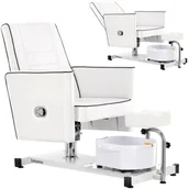 Fotele kosmetyczne - Fotel kosmetyczny do pedicure King odchylany z masażerem stóp do salonu spa biały - miniaturka - grafika 1