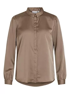 Bluzki damskie - Vila Women's Różnorodna satyna L/S Shirt/SU-NOOS bluzka, orzech włoski, 44, Walnut, 44 - grafika 1