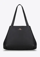 Torebki damskie - Torebka shopperka ze skóry naturalnej groszkowej czarna - miniaturka - grafika 1