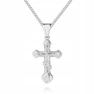 Łańcuszki - Srebrny łańcuszek + krzyżyk prawosławny 55cm P3K20 - miniaturka - grafika 1