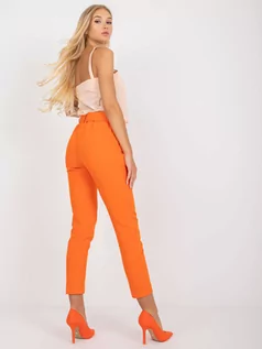 Spodnie damskie - Spodnie z materiału pomarańczowy elegancki klasyczny chinosy nogawka prosta w kant kieszenie suwak guziki - grafika 1