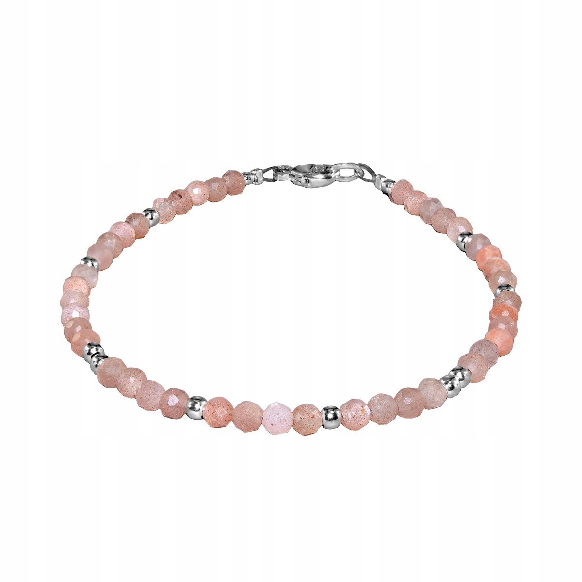 Bransoletka Naturalny KAMIEŃ SŁONECZNY Fasetowany 3mm Srebrne Kulki 18cm