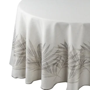 Obrus Ines 150 cm okrągły beżowy z nadrukiem liści - Obrusy i serwetki - miniaturka - grafika 1