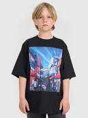 Koszulki dla chłopców - 4F T-shirt oversize z nadrukiem chłopięcy - czarny 122 (6-7 lat) - miniaturka - grafika 1