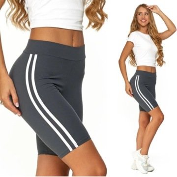 Sportowe Legginsy Damskie Przed Kolano Z Lampasami Klasyczne Moraj L/XL