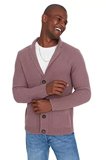 Swetry męskie - Trendyol Męski Plus Size Slim Standard Klapa Kołnierz Dzianinowy Kardigan Różowy, różowy, XL - grafika 1