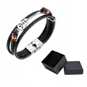 Bransolety męskie - Bransoletka Męska Czarna Skórzana Zapleciona Gitara Stal Chirurgiczna - miniaturka - grafika 1