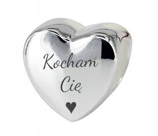 Charms Srebrny Serce z Grawerem Napis Kocham Cię SREBRO 925 + GRAWER