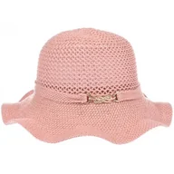 Czapki damskie - Kapelusz damski materiałowy z bawełną średnie rondo KAP-BB-1 różowy - miniaturka - grafika 1