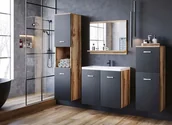Szafki łazienkowe - ﻿Meble łazienkowe Malo Czarny / Dąb Wotan z umywalką lustro szafka - miniaturka - grafika 1