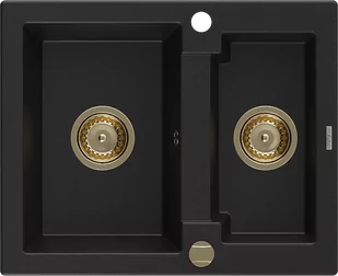 Mexen Carlos zlewozmywak granitowy 1,5-komorowy 582 x 475 mm, czarny, syfon złoty - 6518581500-77-G - Zlewozmywaki - miniaturka - grafika 1