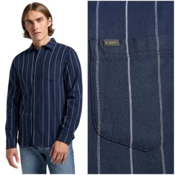 Lee Mercantile Shirt Mood Indigo luźna koszula bawełniana męska w paski XXL