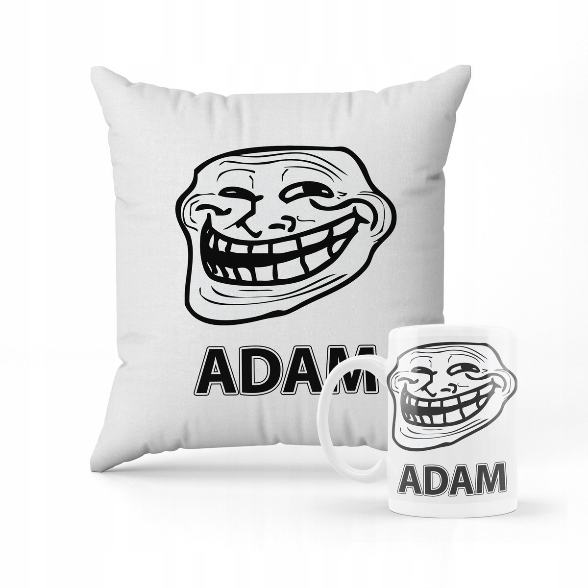 ZESTAW PODUSZKA + KUBEK PREZENT DLA DZIECKA Trollface Mem Mina