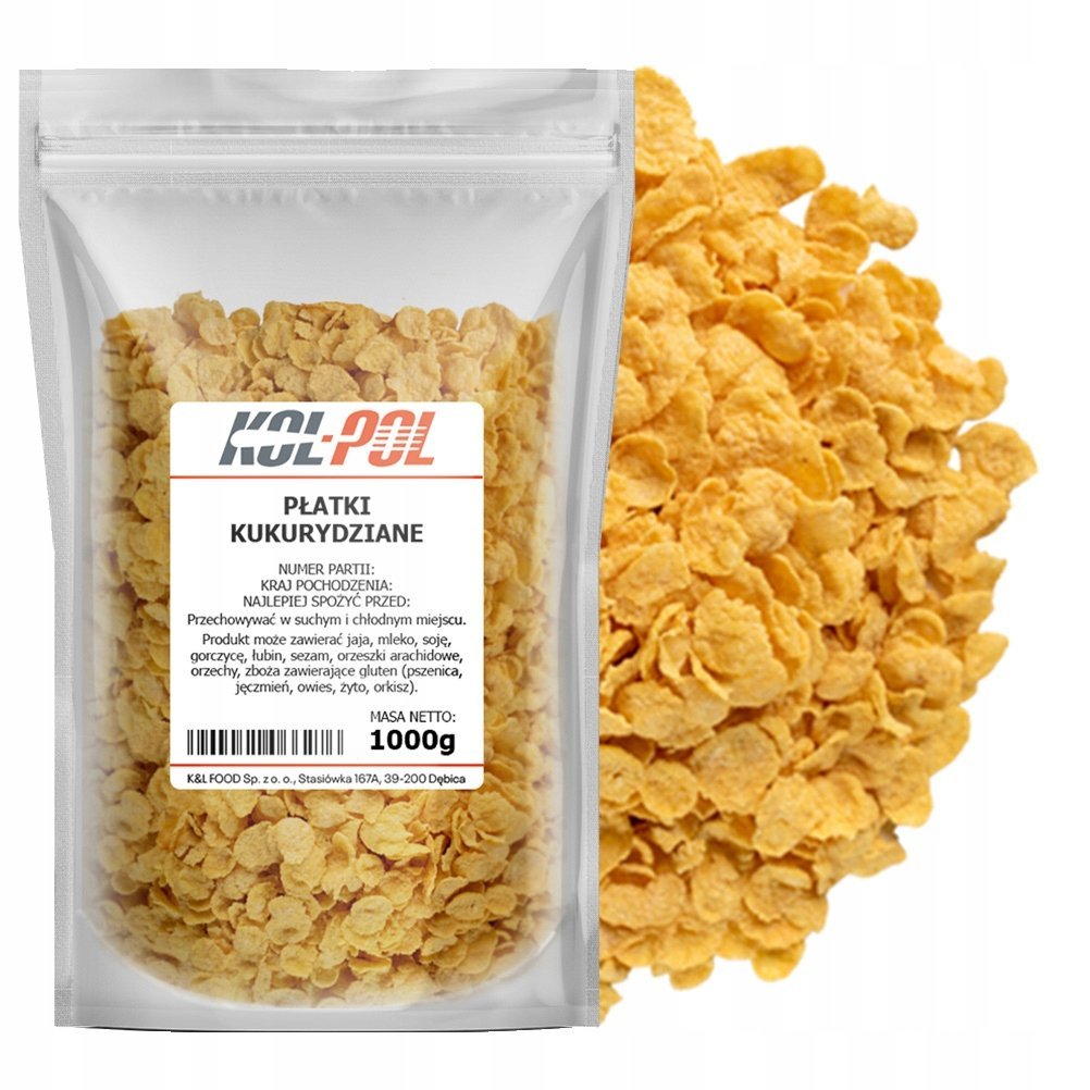 PŁATKI KUKURYDZIANE 1kg Śniadaniowe naturalne wysoka jakość Kol-Pol