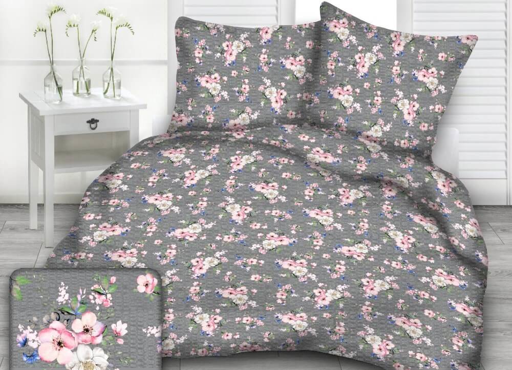 Pościel z kory I 160x200 wzór polne róże na grafitowym tle