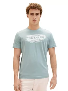 Koszulki męskie - TOM TAILOR Męski T-shirt z nadrukiem logo, 28129 - Light Ice Blue, M - grafika 1