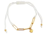 Bransoletki - Złota bransoletka 585 ze złotym serduszkiem na białym sznurku gładkie serce - miniaturka - grafika 1