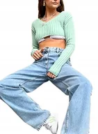 Swetry damskie - Sweter Damski Zielony Klasyczny Krótki 42 Rnu - miniaturka - grafika 1