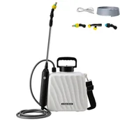 Opryskiwacze - Elektryczny opryskiwacz ogrodowy 5 l, z 3 regulowanymi dyszami, wąż do podlewania o długości 3 m i teleskopowy uchwyt, ładowany przez USB, biały - miniaturka - grafika 1