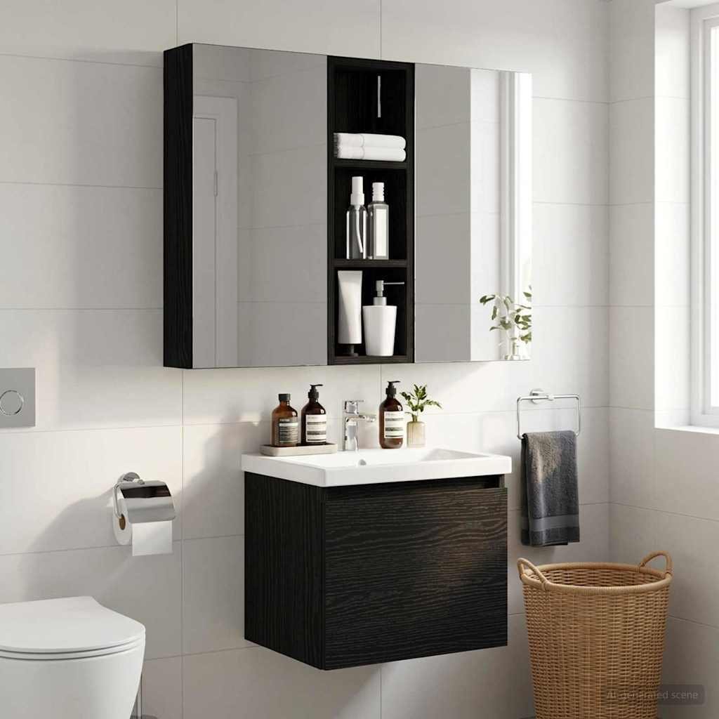 vidaXL vidaXL Szafka ścienna łazienkowa z półką Czarny Dąb 20 x 10 x 60,5 cm