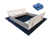 Place zabaw - Piaskownica z ławeczkami Zamykana 120x120 Gładka Zaokrąglona Plandeka Agrowłoknina - miniaturka - grafika 1