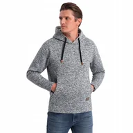 Bluzy męskie - Bluza męska nierozpinana kangurka z kapturem - szary melanż V1 B1675 r. XXL - miniaturka - grafika 1