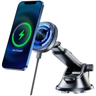 Ładowarki samochodowe - SWISSTEN Uchwyt magnetyczny na przyssawkę z ładowarką bezprzewodową MagSafe 15W - miniaturka - grafika 1