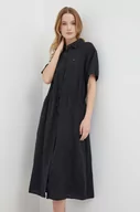 Sukienki - Tommy Hilfiger sukienka lniana kolor czarny midi rozkloszowana WW0WW41911 - miniaturka - grafika 1