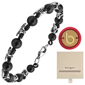 Bransolety męskie - Męska czarna bransoletka splot królewski + korale - miniaturka - grafika 1