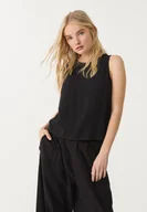 Koszule damskie - Stradivarius Luźny top typu bokserka z mieszanki lnu Czarny S - miniaturka - grafika 1