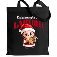 Torby i wózki na zakupy - Torba EKO Czarna Shopper DAJ PIERNICZKA Prezent Na Święta Mikołajki Wzory - miniaturka - grafika 1
