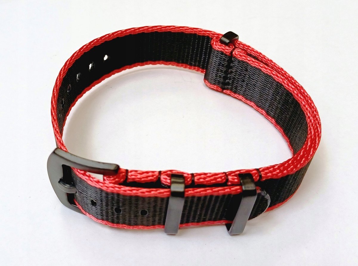 DŁUGI PARCIANY PASEK NATO 22MM CZARNY CZERWONY +TELESOPY +PRZYRZĄD -PREMIUM