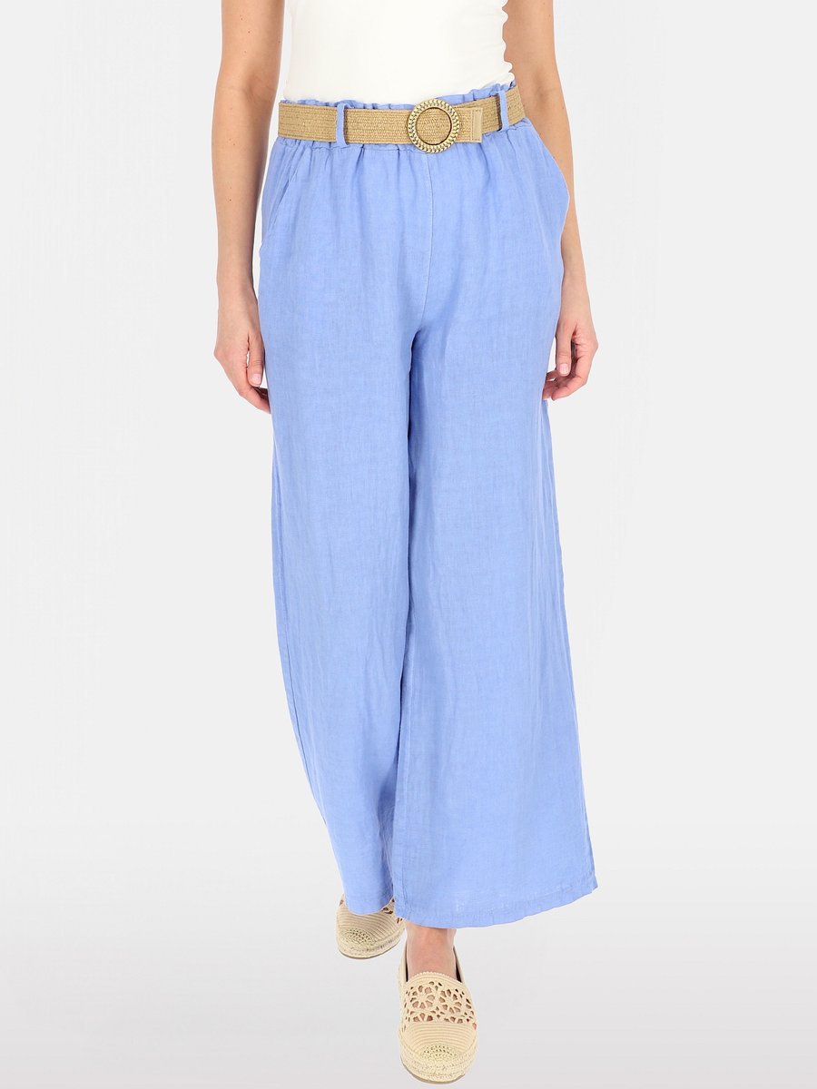 SPODNIE DAMSKIE LNIANE WIDE LEG Z PASKIEM