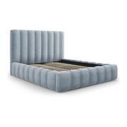 Łóżka - Jasnoniebieske tapicerowane łóżko dwuosobowe ze schowkiem ze stelażem 200x200 cm Kelp – Micadoni Home - miniaturka - grafika 1