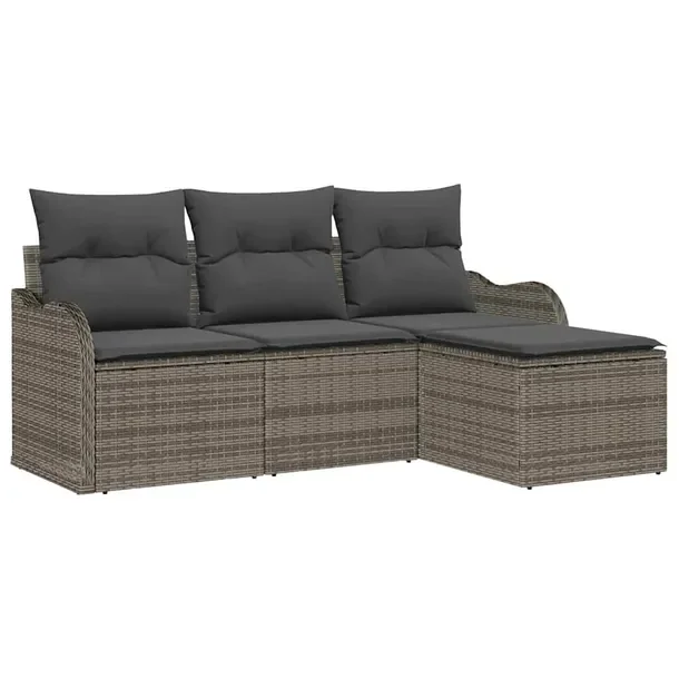 Zestaw Mebli Ogrodowych z Polirattanu, Sofa 3-osobowa, Szary, 60 cm Głębo
