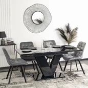 Stoły z krzesłami - Zestaw Stół Prostokątny Rozkładany CLARK 120-160 cm Czarny Połysk i 4 Krzesła Tapicerowane RICK Szare Welurowe - miniaturka - grafika 1