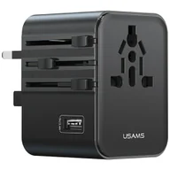 Ładowarki do telefonów - Ładowarka sieciowa USAMS Travel Adapter CC308 USB-C + USB-A 17W 4w1 US/AU/EU/UK czarny - miniaturka - grafika 1
