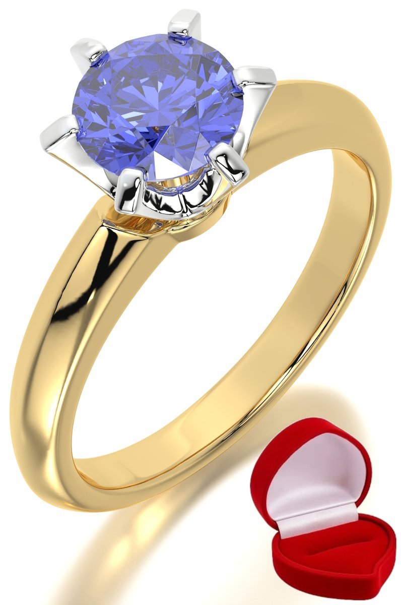 ZŁOTY PIERŚCIONEK ZARĘCZYNOWY 585 14k TANZANIT 1 ct + PUDEŁKO R6