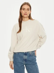 Calvin Klein Jeans Bluza Glossy Monologo J20J224724 Beżowy Regular Fit - Bluzy damskie - miniaturka - grafika 1