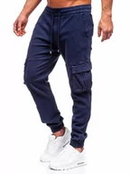 Spodnie męskie - Granatowe spodnie jeansowe joggery bojówki męskie Denley MP0105BS - miniaturka - grafika 1