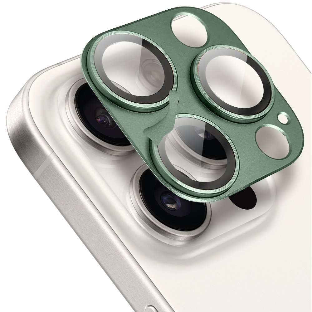Metalowa osłona na cały aparat do iPhone 15 Pro, zielona