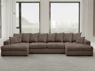 Sofa w kształcie U GABON narożnik z funkcją spania tkanina Zoom brązowy - Narożniki - miniaturka - grafika 1