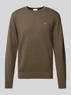 Sweter z dzianiny z wyhaftowanym logo - Swetry męskie - miniaturka - grafika 1